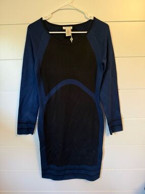 Max Studio Black & Navy Long Sleeve Knit Sheath Dress
